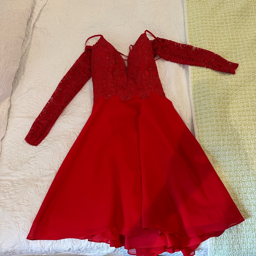 Alyce Paris Red A-Line Long Sleeve Dress